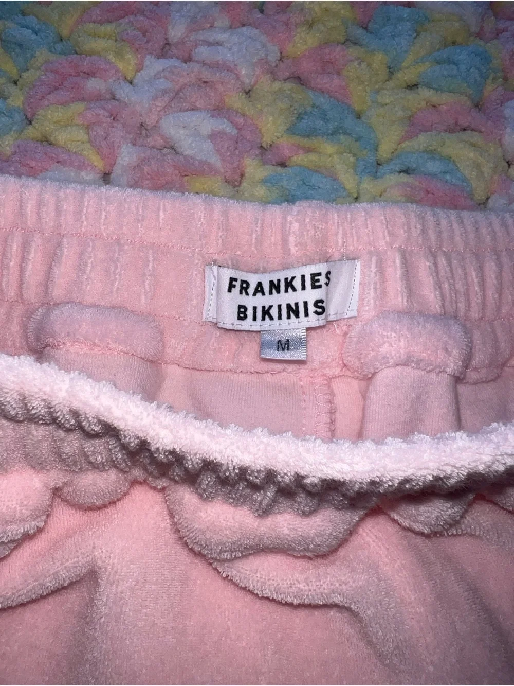 Frankies Bikinis Terry Cloth Mini Shorts Pink Elastic Waist Lounge Beach Coco M